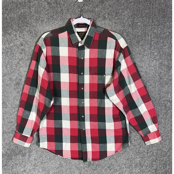 Eddie Bauer McKinley Cloth Red Plaid Button Shirt Mens Size Large‎ Long Sleeve - Picture 1 of 11
